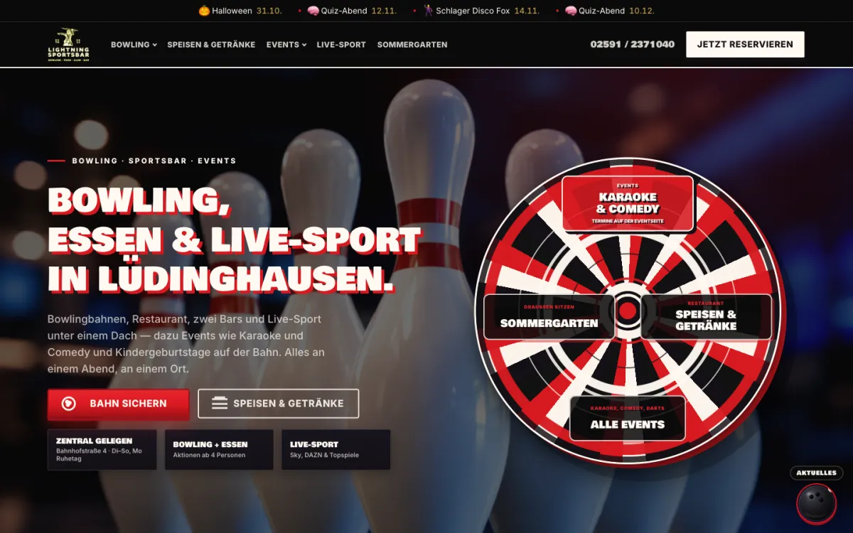 Website für Lightning Sportsbar in Lüdinghausen